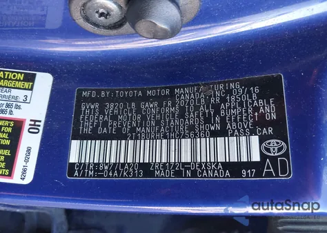 2017 Toyota Corolla Xse from USA, damaged, VIN 2T1BURHE1HC756360